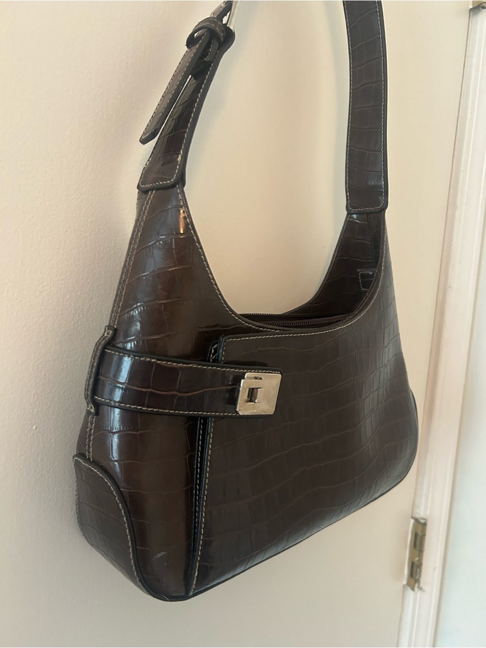 Apt. 9 Dark Brown Croc-Embossed Shoulder Bag with Silver Buckle